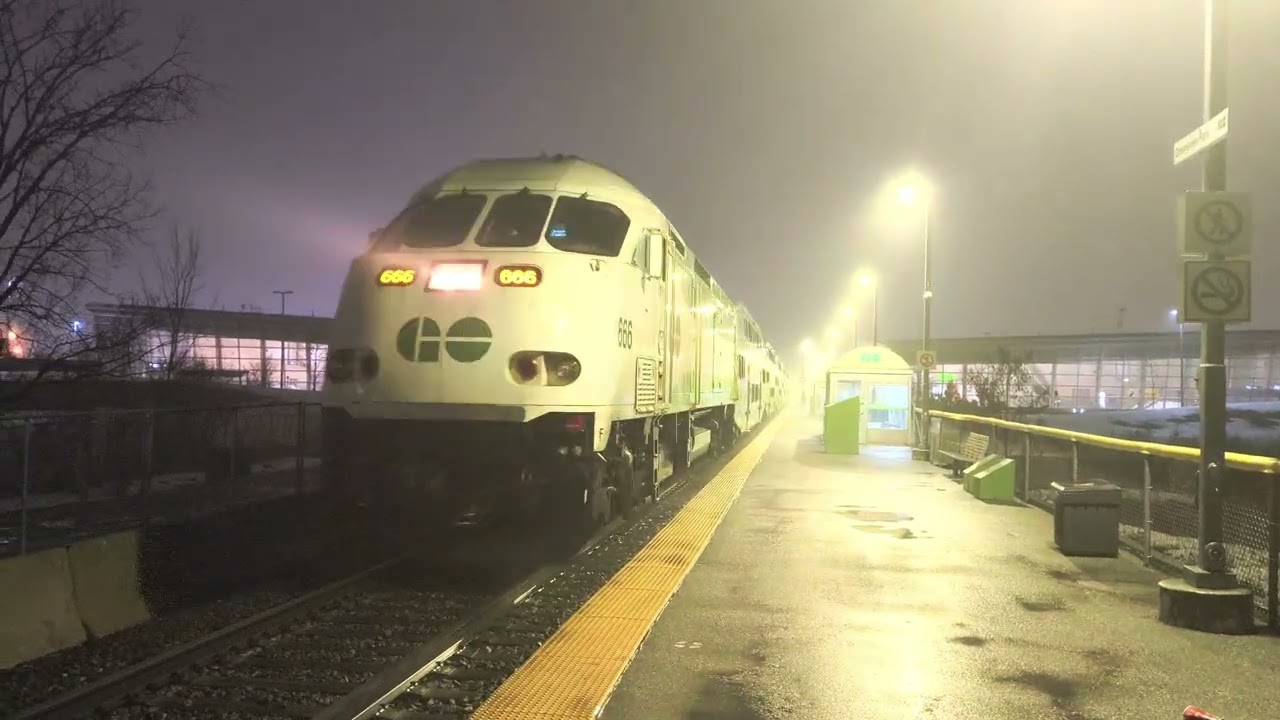 GO Train MP40PH 666 Arrive Departure Downsview Park GO Station Pulling 12 Cars Train Old Cab Car 257