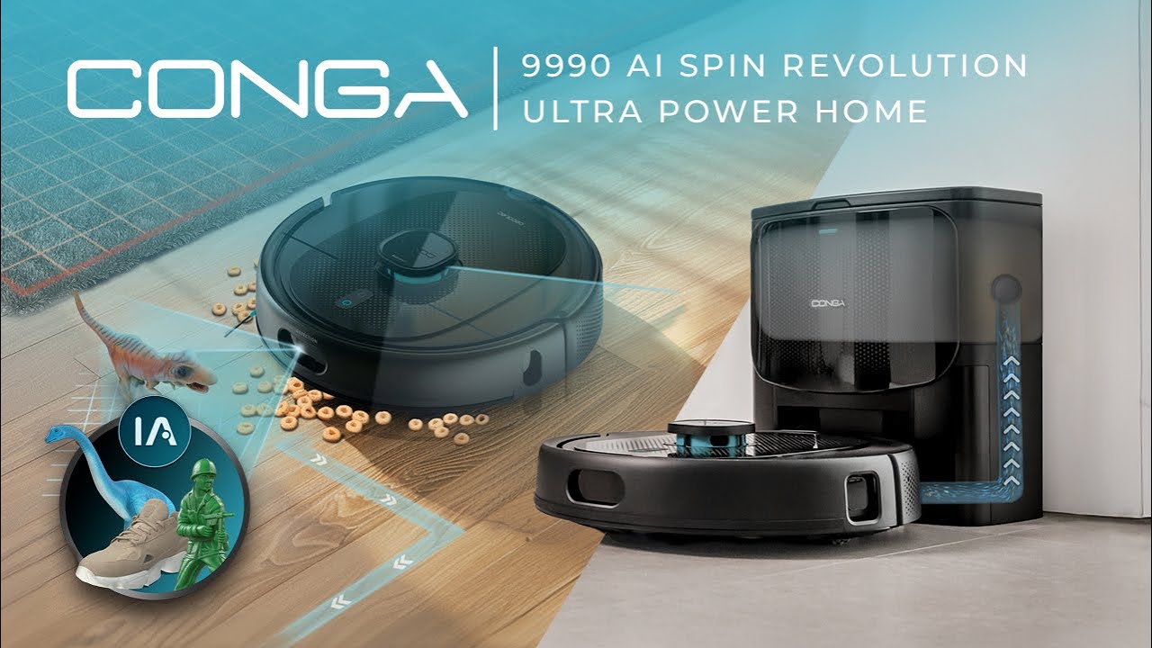 Aspirador robô com laser AI e base com esvaziamento Conga 9990 AI Spin Revolution Ultra Power Home.