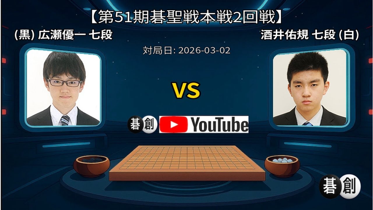 【第51期碁聖戦本戦2回戦】(黒)広瀬優一七段 対 酒井佑規七段(白) | AI解析