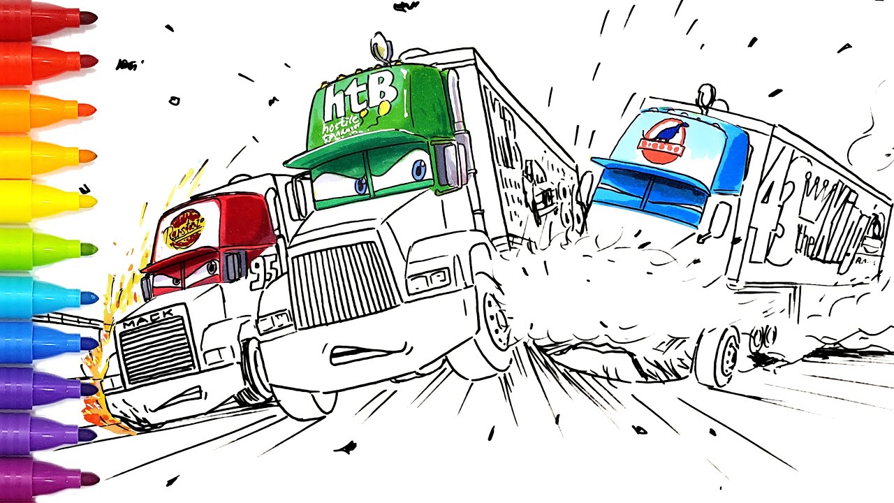 CARS 4 Hauler Crash Scene 💥🚚 Chick Hicks Hauler, Gray & Mack | Drawing & Coloring Pages | Tim Tim TV