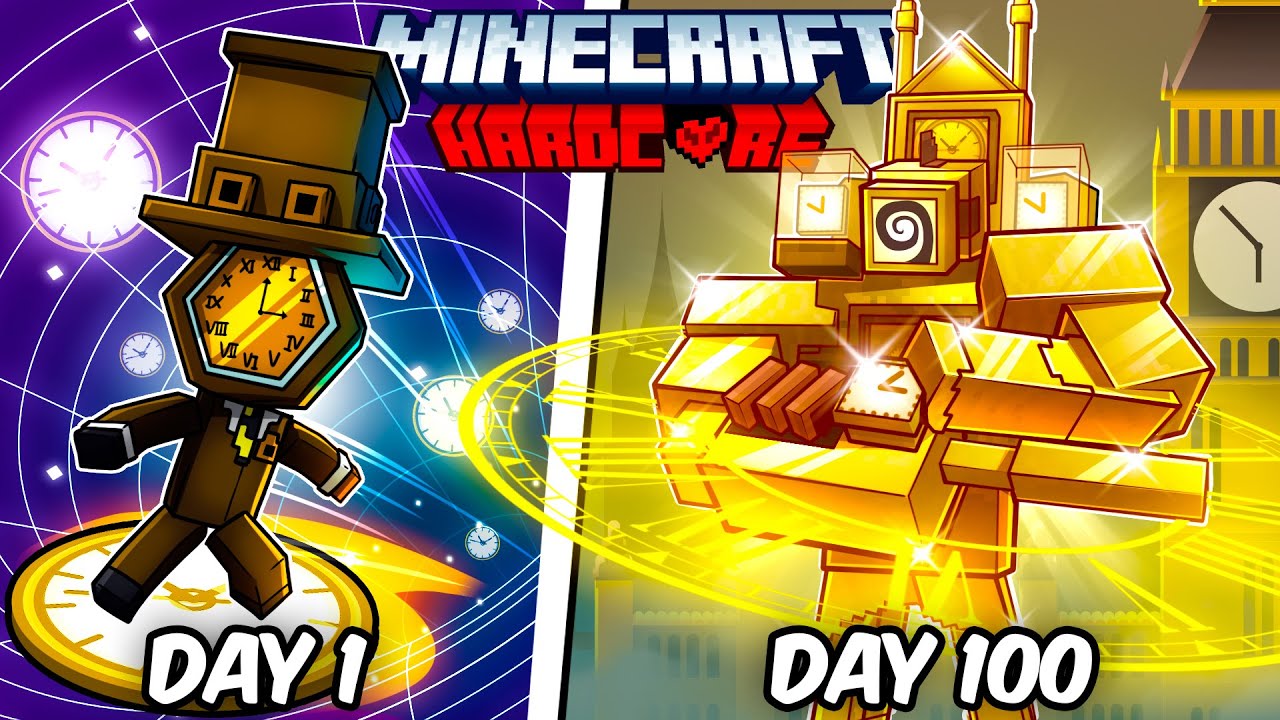 I Survived 100 Days as a CLOCKMAN in Hardcore Minecraft!
