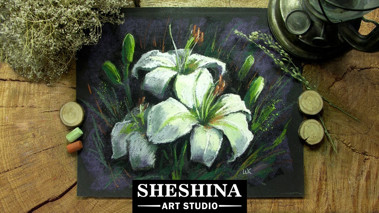 How to draw Easter White Lilies with soft pastels 🎨 FLOWERS