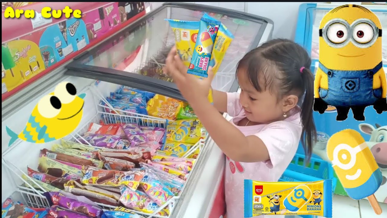 Pusing'nya.. Ara Muter Muter Beli Eskrim Babyshark Dan Minion Ada Jelly Tsum Tsum