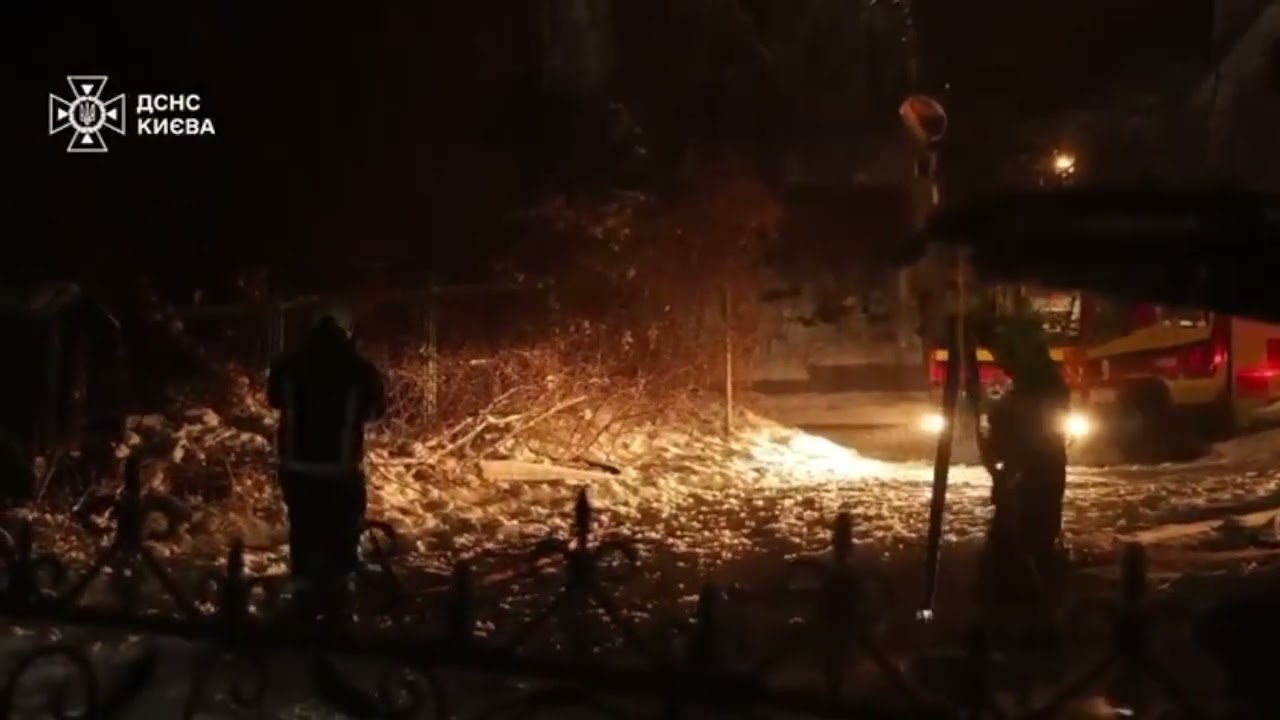 Crews Tackle Fire in Snowy Kyiv After Russian Attack