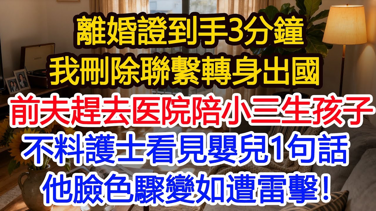 離婚證到手3分鐘，我刪除聯繫轉身出國，前夫急着趕去医院陪小三生孩子，不料護士看見嬰兒1句話，他臉色驟變如遭雷擊！#為人處世 #人生感悟 #故事分享 #小說 #生活經驗