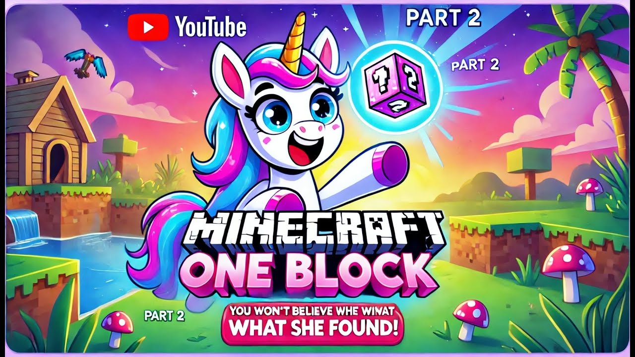 Minecraft One Block with Unicorn Clara part 2.  Best Kid videos!  done by kids!