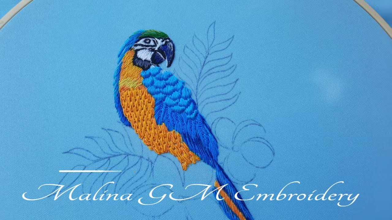 Blue parrot macaw. How to embroider a parrot | (In detail)