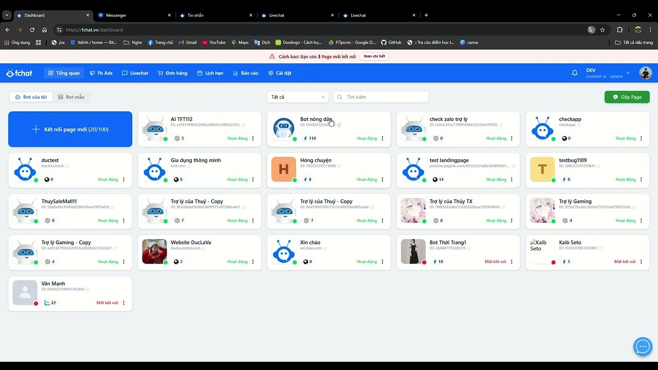 Fchat  Chatbot Messenger, Zalo, Website  connect Google Sheet