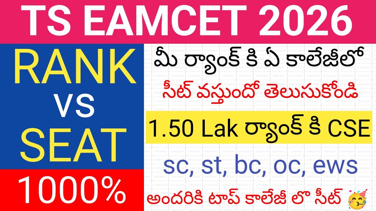Ts eamcet 2026 rank vs seat | ts eamcet 2026 cutoff ranks | tg eapcet 2026 cutoff ranks college wise