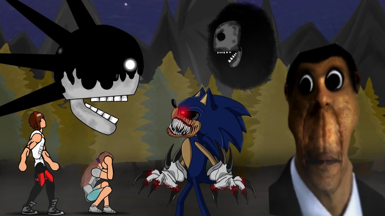 Obunga vs Sonic exe, Roblox Doors, Screech, Huggy Wuggy, Chucky, Rainbow Friends | Drawing Cartoon 2
