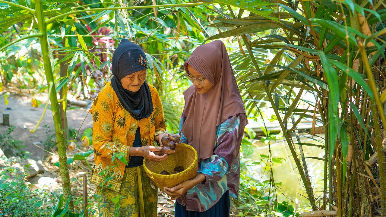 Panen Salak Dikebun, Memasak Tumis Putren Tempe, Bandeng Goreng, Teh Hangat | Kampung Asri