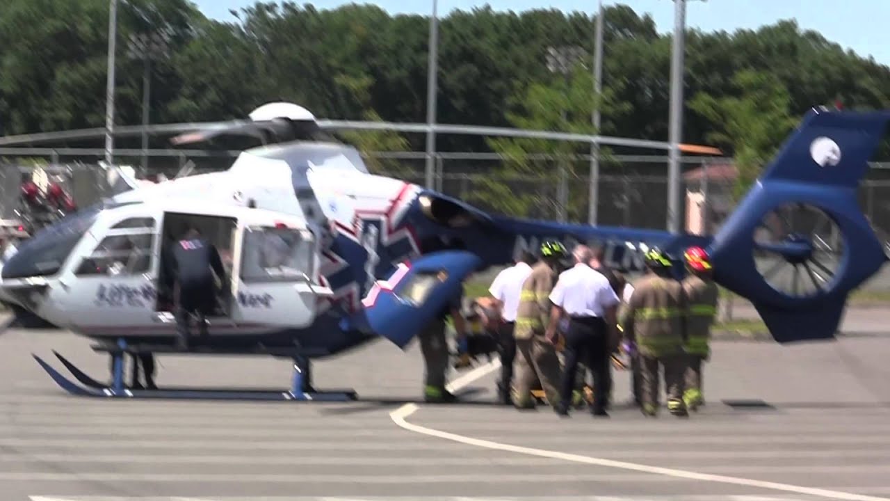 Medical helicopter airlifting at Schenectady High School