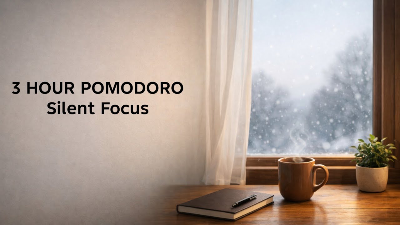 3-Hour Pomodoro ❄️ Snow Falling Desk | Calm Winter Focus (50/10 Cycles)