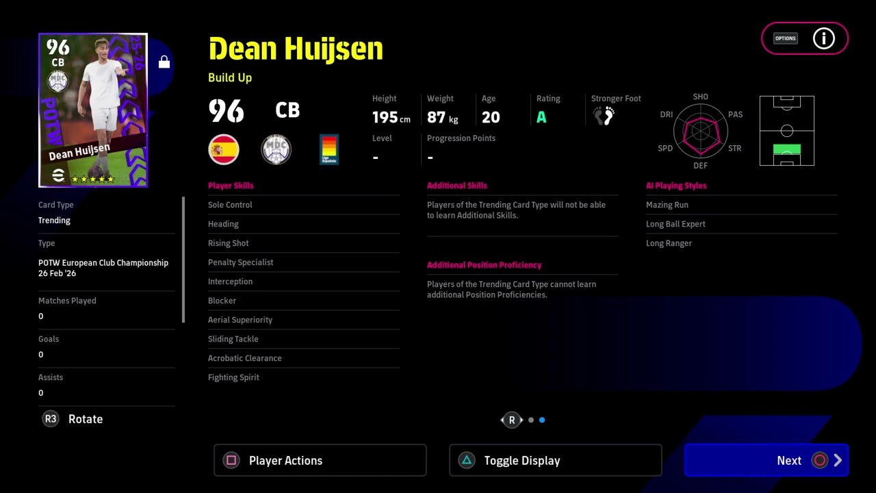 eFootball™ POTW European Club Championship 26 Feb '26 Dean Huijsen