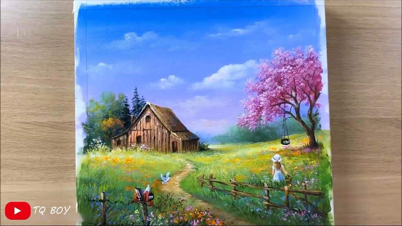 Acrylic painting step by step（Hướng dẫn vẽ tranh）丙烯画教程：草原上的小屋