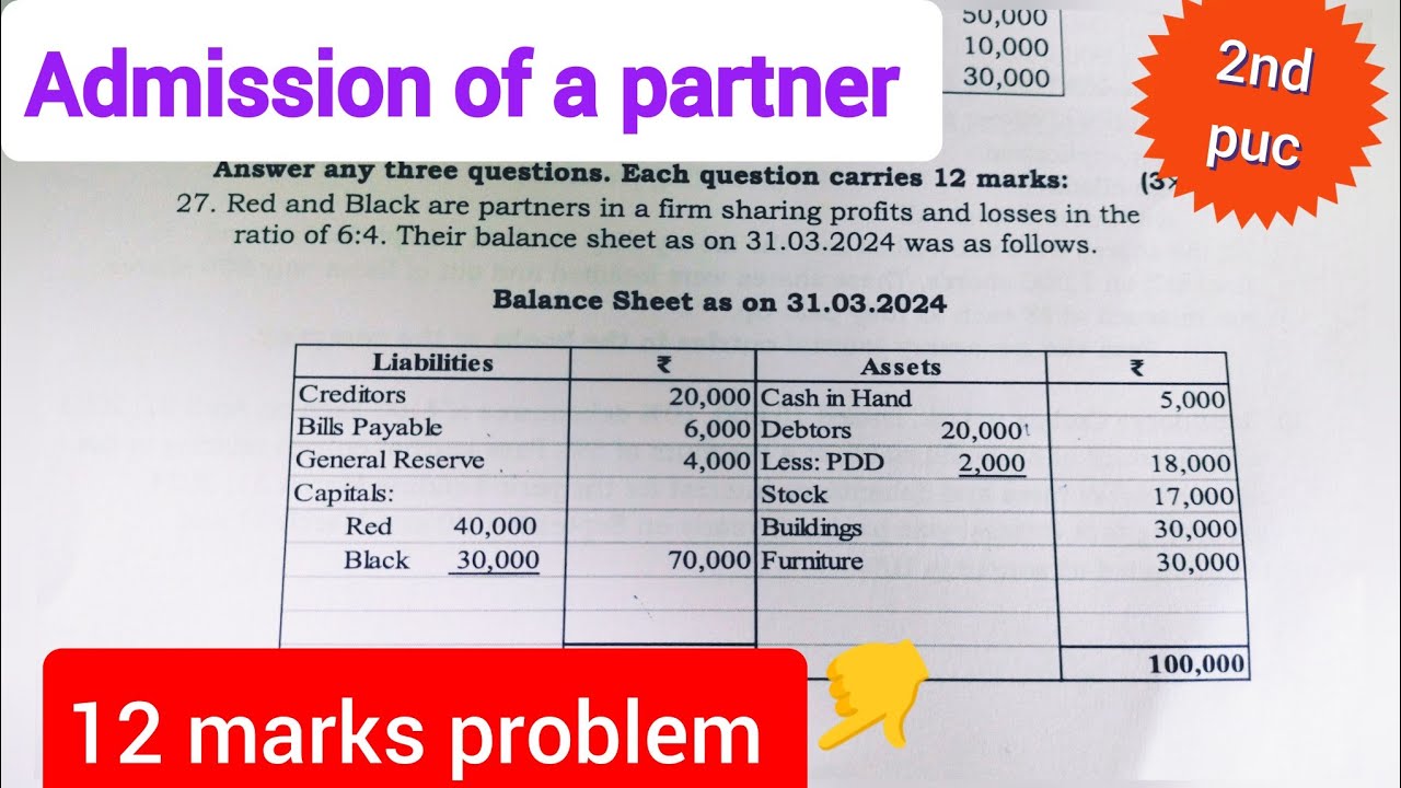 admission of a partner 12 marks problem 2nd puc accountancy