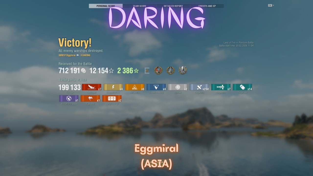 {Replay | 15.0}Tier 10 DD HMS Daring by Eggmiral(ASIA) - Insane 7 kills & 199k damage in Arms Race!!