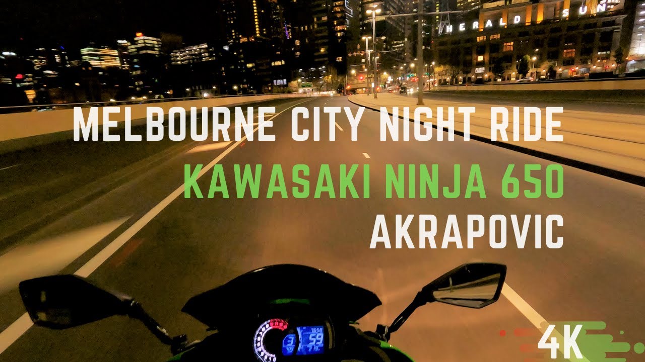 Melbourne City Night Bike Ride - Kawasaki Ninja 650 - Akrapovic Exhaust - 4k video