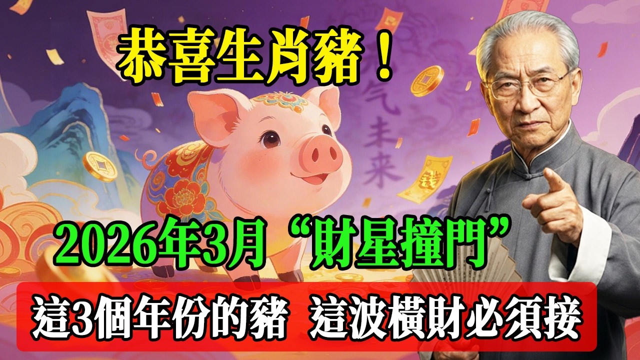 恭喜生肖豬！2026年3月“財星撞門”，這3個年份的豬，這波橫財必須接！#南懷瑾  #國學 #易經 #開運 #招財#風水 #2026運勢#屬相#生肖運勢#生肖命理
