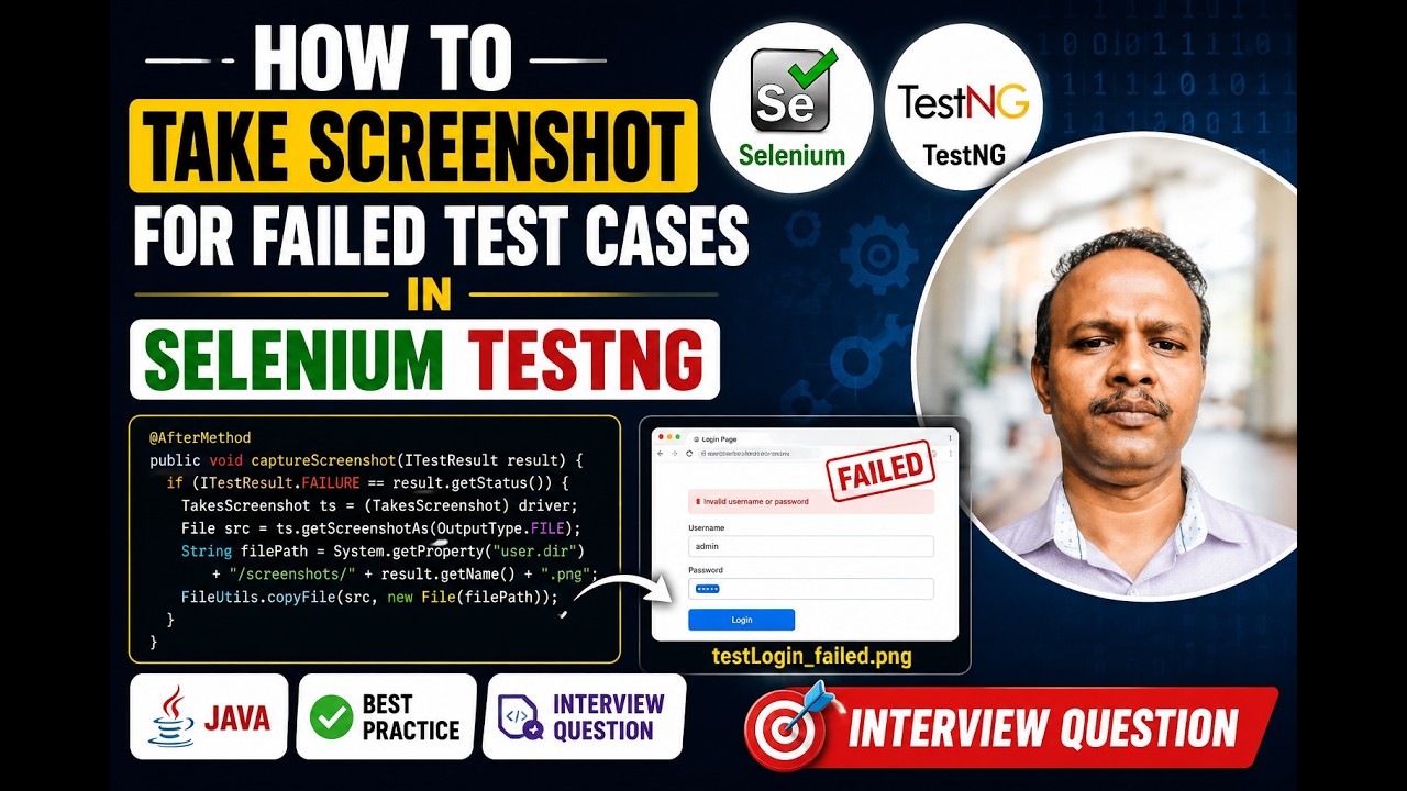 how to take screenshot for failed test cases in selenium testng | Interview Question