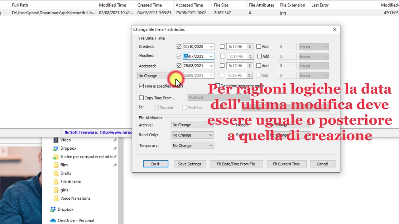 Come cambiare data e ora di creazione e di modifica di file in Windows