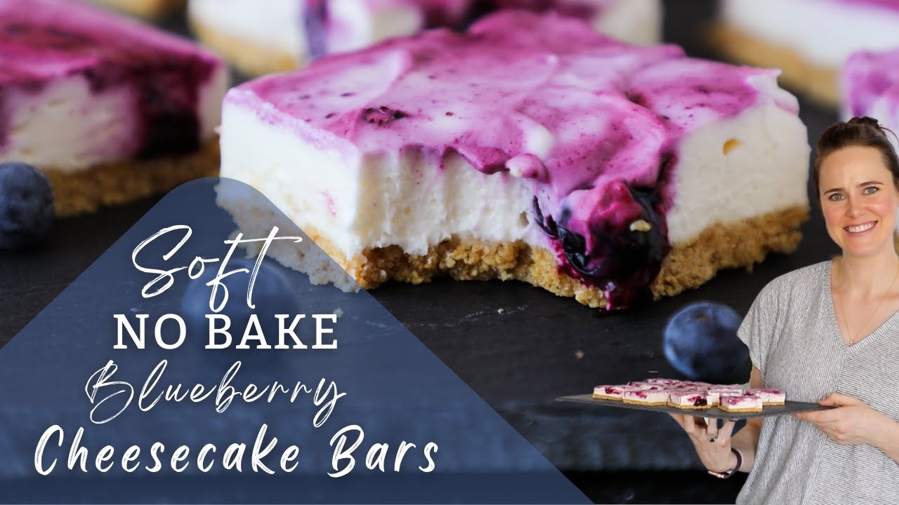 SOFT NO BAKE BLUEBERRY CHEESECAKE BARS: A blueberry cheesecake squares recipe without an oven!