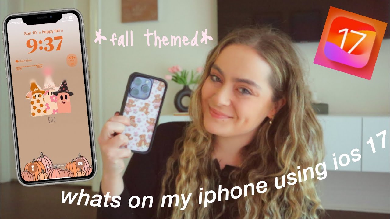 WHATS ON MY iPHONE 14 PRO USING *NEW iOS 17* (cute & aesthetic  fall themed customization & standby)