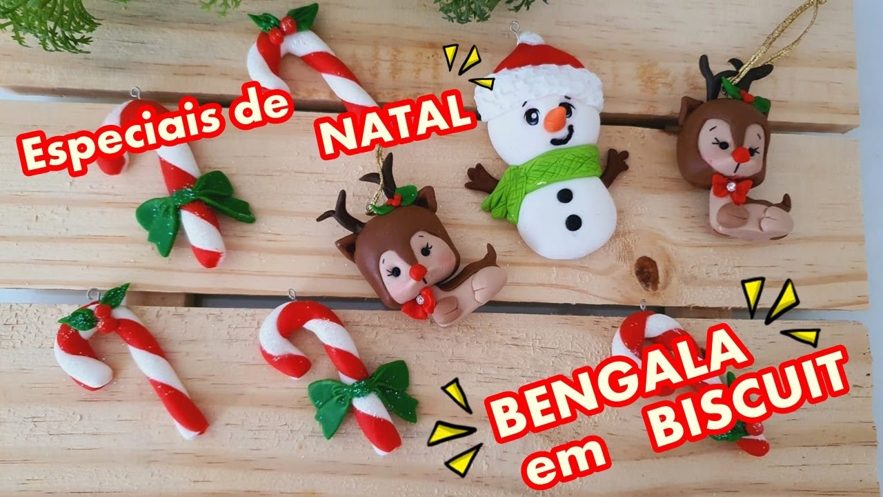 Tutorial de Como Fazer BENGALA doce de NATAL em Biscuit para enfeite de arvore