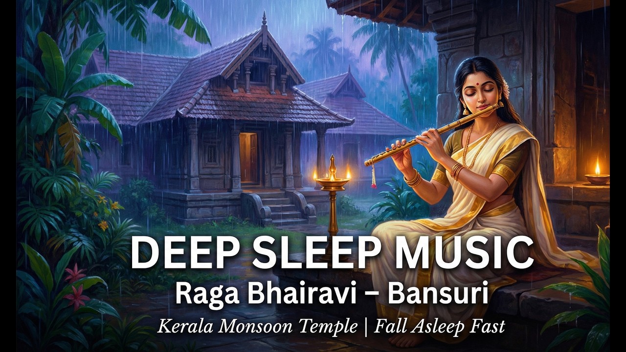 Deep Sleep Music Inspired by Raga Bhairavi – Bansuri | Kerala Monsoon Temple | Fall Asleep Fast
