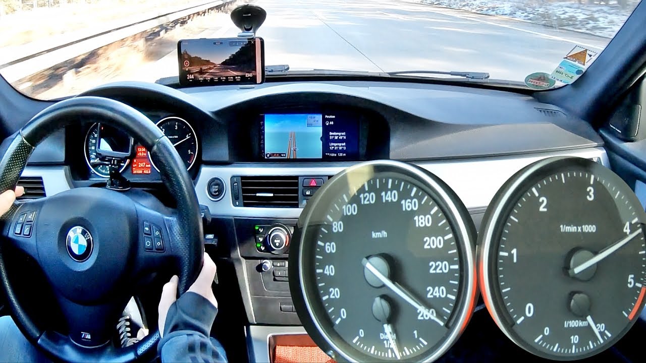BMW 330d E90 Acceleration 0-260 Autobahn POV  no speed limit - top speed test
