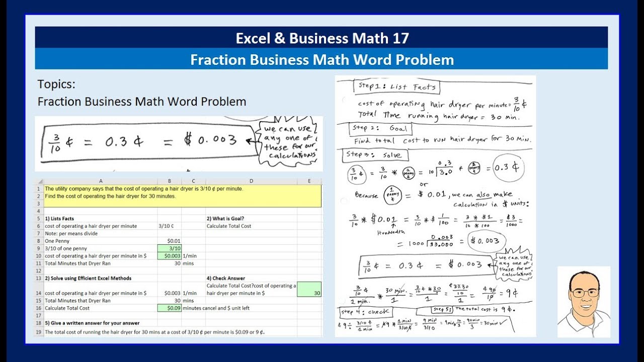 Excel & Business Math 17: Solve Fractional Business Math Problems using Excel