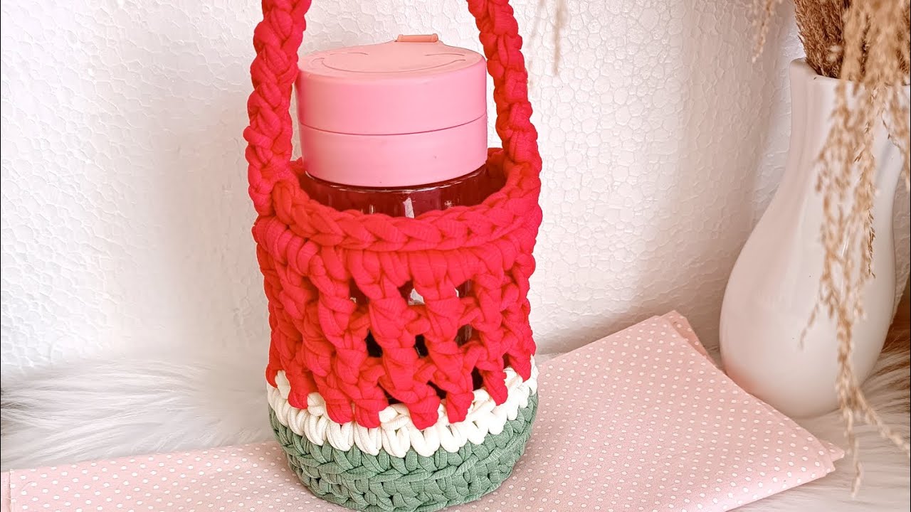 Porta Garrafa de crochê com fio de malha/ #fiodemalha #crochêparainiciantes #diy #tutorial