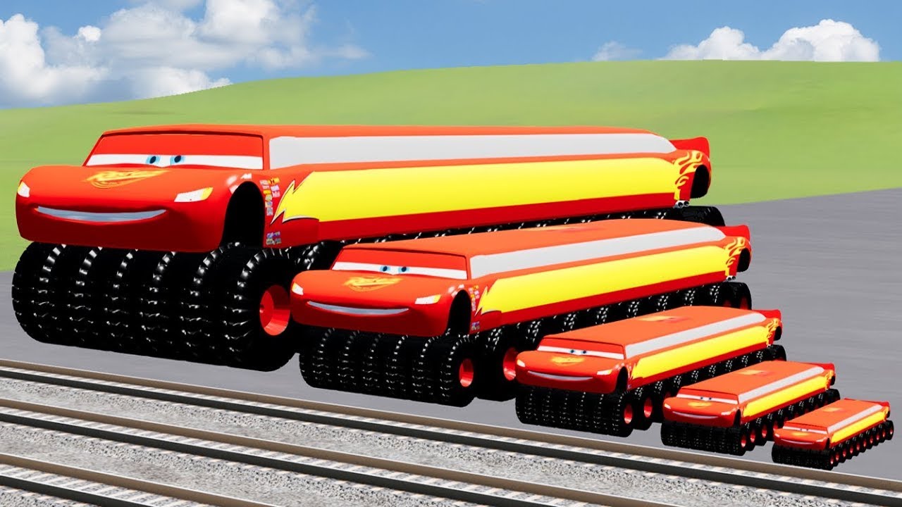 Big & Small Wide Lightning Mcqueen VS Ferrari McQueen Lightning VS Train | BeamNG.drive