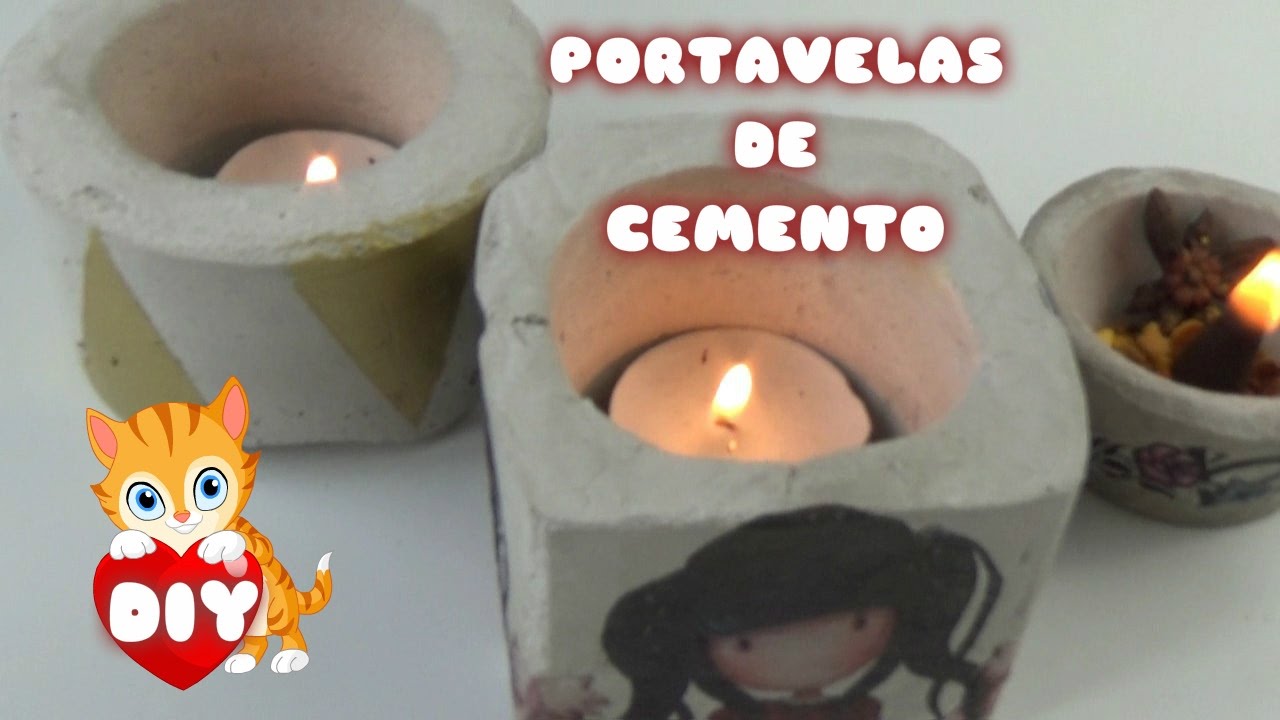 COMO HACER UN PORTAVELAS DECORADAS ORIGINALES DE CEMENTO PARA TU HOGAR//becasi