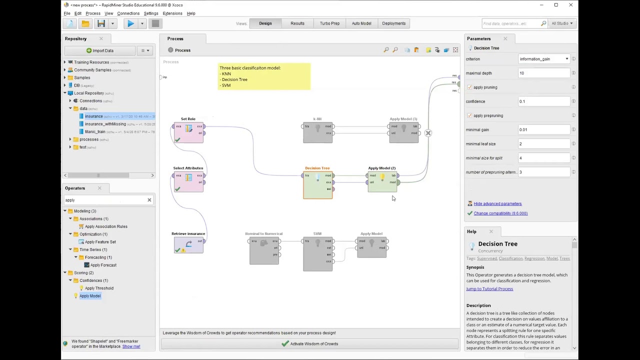 RapidMiner Model Tutorial -   KNN, Decision Tree, SVM (Basic)