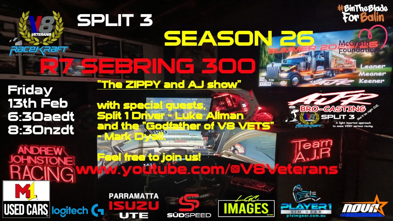 RaceKraft Simulations V8 Veterans // SPLIT 3 // S26 // RND 7 // SEBRING 300