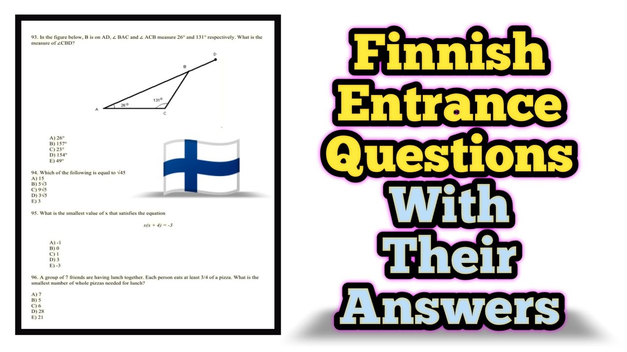 Finland entrance exam sample questions With Answers 2022 / Study In Finland | Finland Entrance