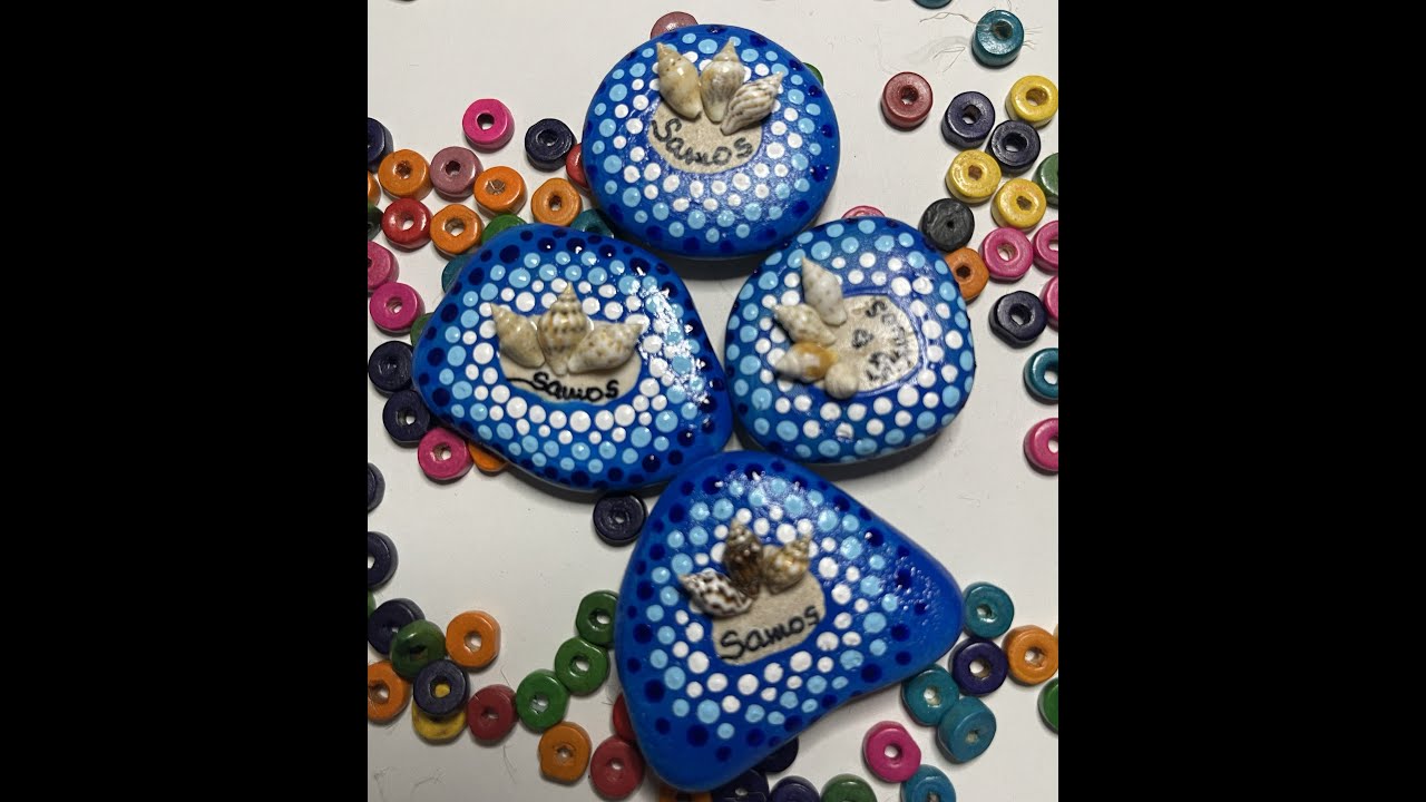 20. How to dot stones DIY 5min crafts and glue shells on. #DIYFridgemagnets, #stoneart,