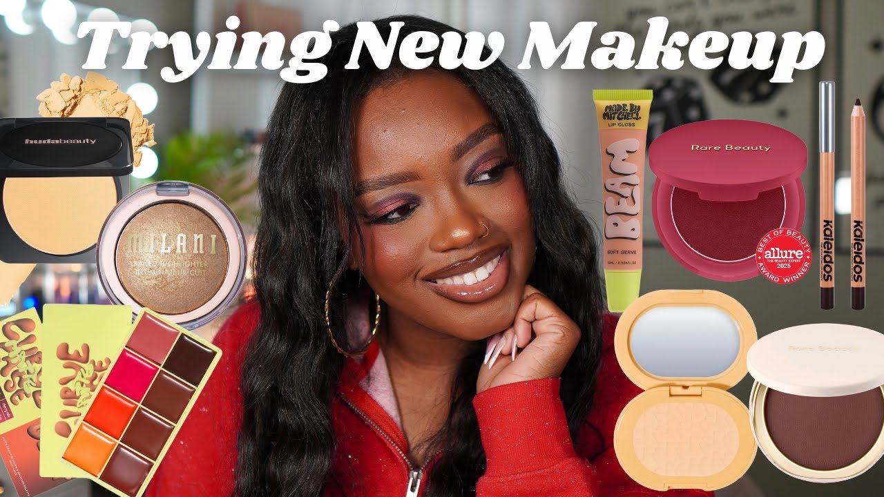 TRYING NEW MAKEUP! | Rare Beauty, Huda beauty, Made by Mitchell & More