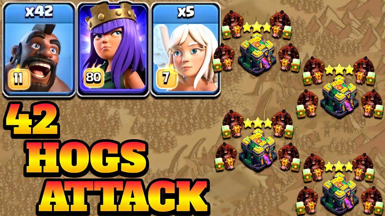 Queen Charge Hog Rider Attack is INSANE! Th14 Queen Charge 42 Hogs Attack Strategy | Clash of Clans