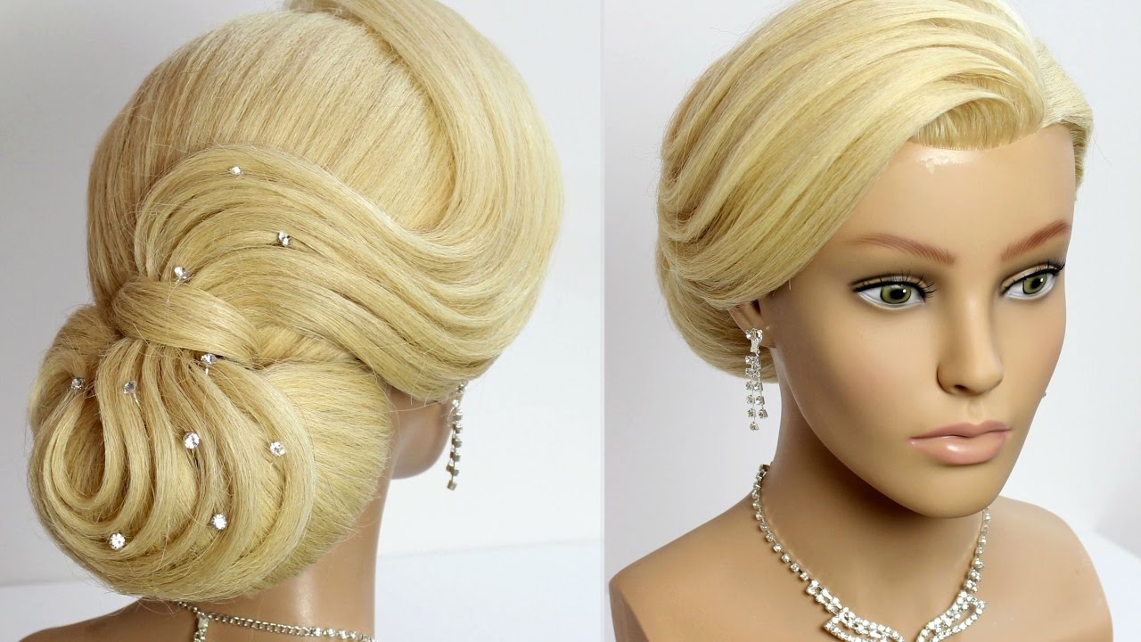 Bridal updo. Wedding prom hairstyle for long hair tutorial.
