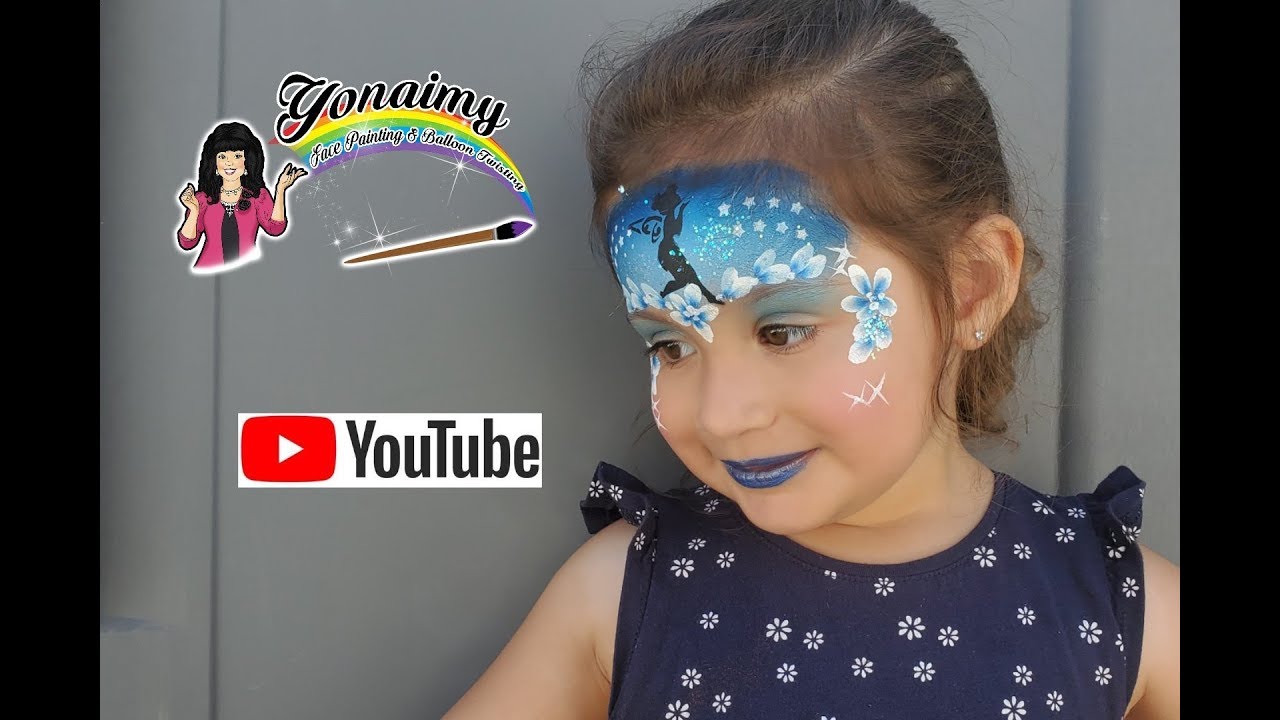 HADA AZUL CON FLORES.-   BLUE FAIRY WITH FLOWERS FACE PAINTING