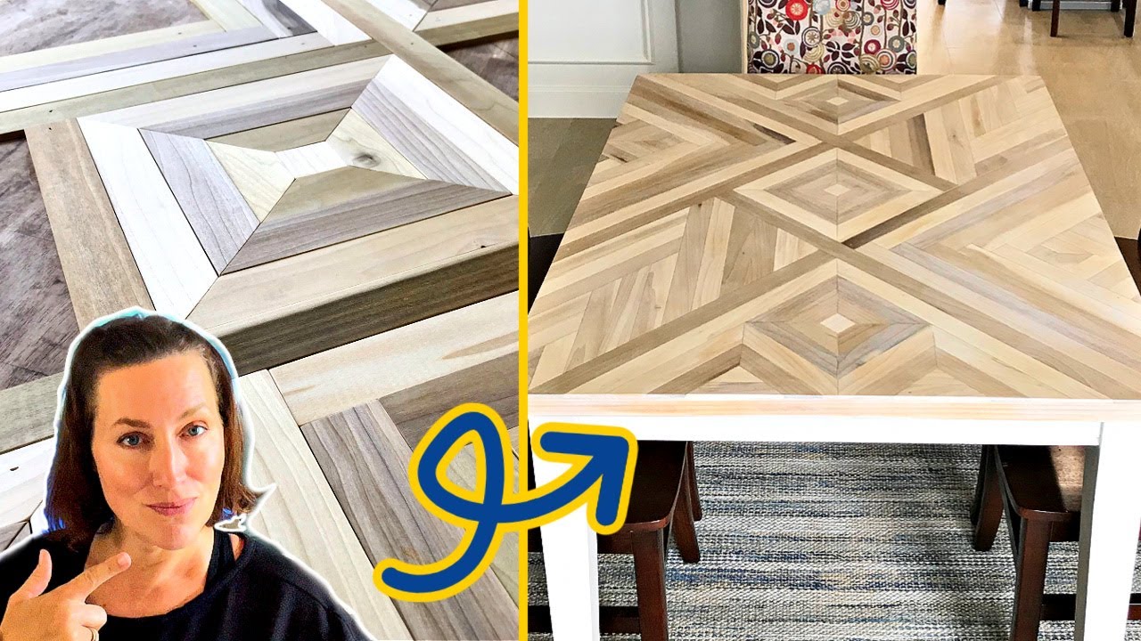 I LOVE this DIY Geometric Wood Table Top Design (Beautiful Mosaic Pattern)