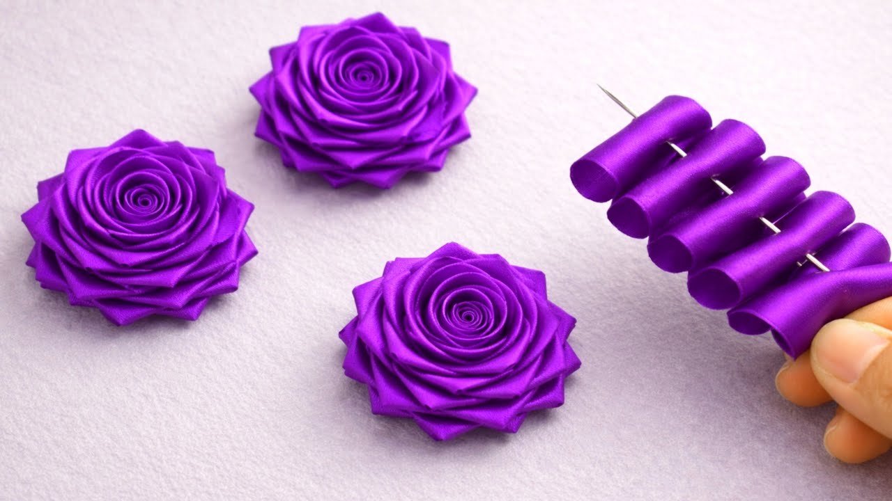 how to make ribbon flowers / Easy making with needle / Amazing Ribbon Tricks / Ribbon flowers