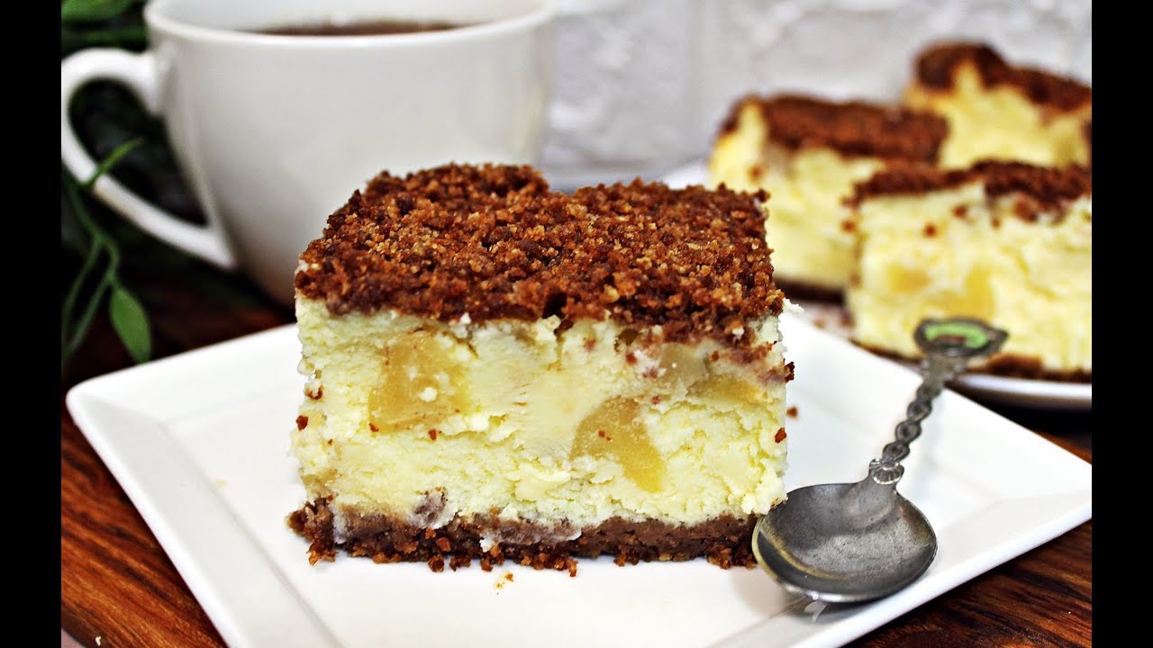 SERNIK Z GRUSZKAMI NA SPODZIE CIASTECZKOWYM #sweet #ciasto #przepis #cheseecake