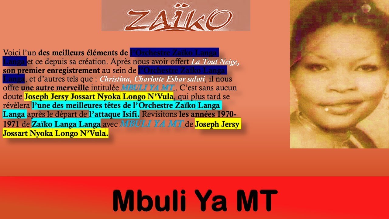 Mbuli Ya Mt Une Des Oeuvres Rares Signé Jersy Jossart Nyoka Longo & Orchestre Zaïko Langa Langa