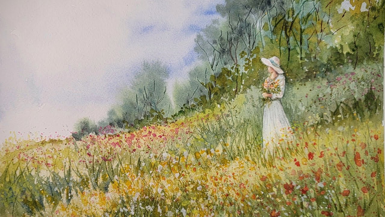 How to paint Fair Maiden and Landscape -Loose Watercolor Painting ‎@mariapatts3038 