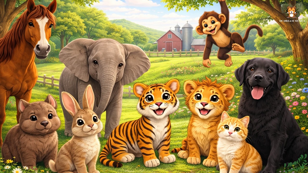 Animal Sounds Compilation: Dog, Cat, Lion, Tiger, Elephant, Monkey, Rabbit, Horse