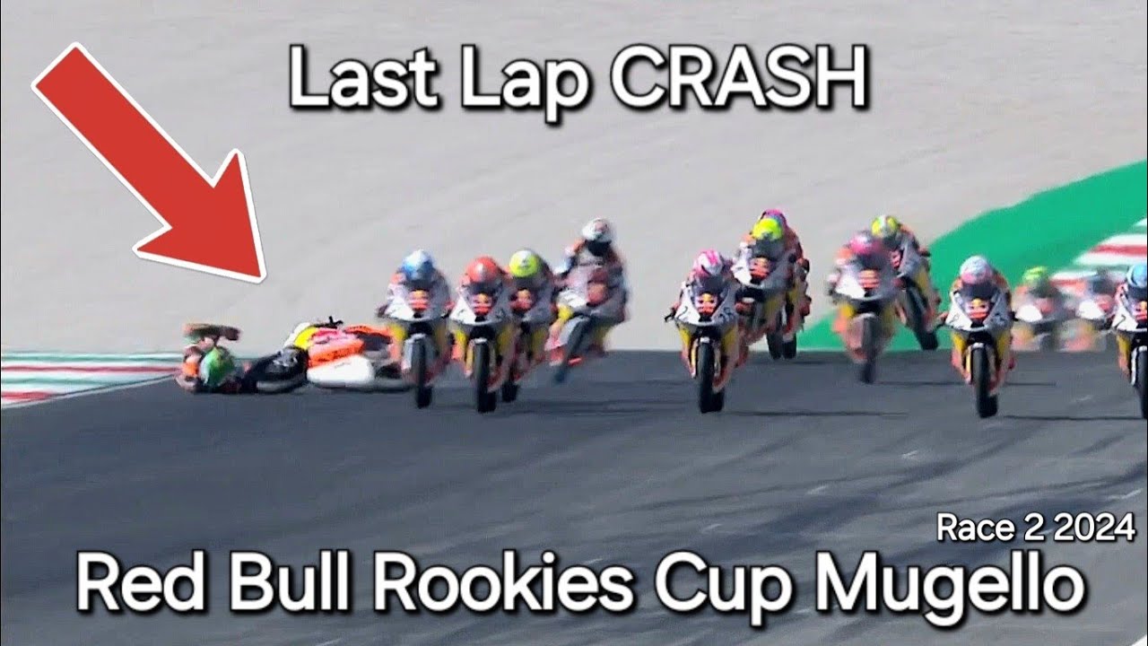 Авария на последнем круге, гонка Red Bull Rookies Cup 2, Муджелло, 2024 — гонщики в порядке!!!