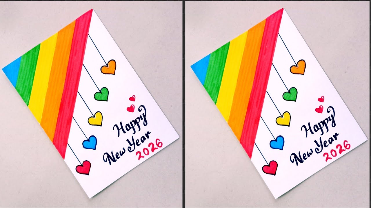 Happy New Year Card 2026/DIY White Paper New Year Greeting Card/Handmade New Year Card 2026